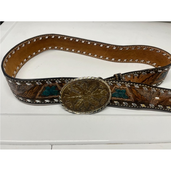 Vintage Western Leather Large Buckle Belt main image 5